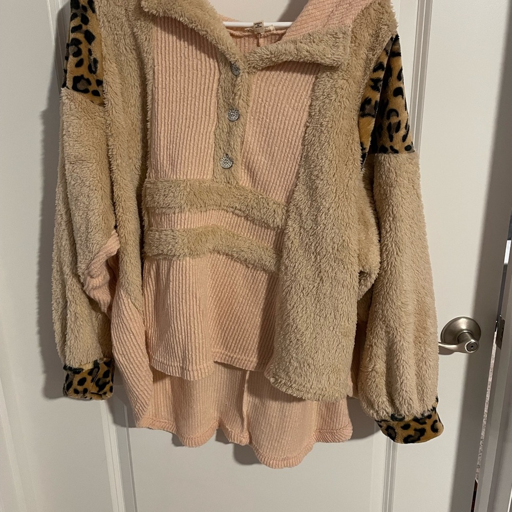 POL Leopard Print Fleece Pullover
